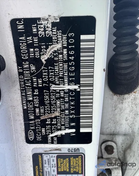 2014 Kia Sorento Lx из США, поврежденный, VIN 5XYKTCA61EG546103